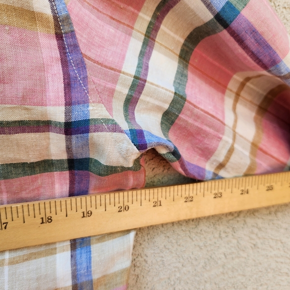 JONES NEW YORK Sport Women's Blouse Medium Plaid Pink 100% Linen Summertime - Picture 10 of 10
